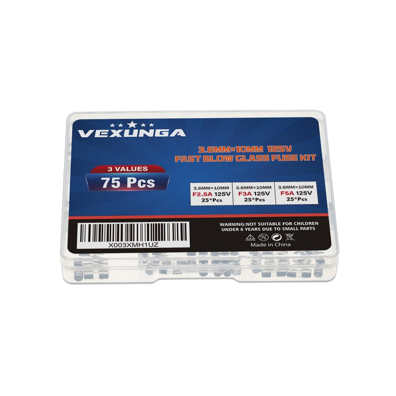 VEXUNGA 3 Values 75 Pcs 2.5A 3A 5A 125V 3.6x10mm