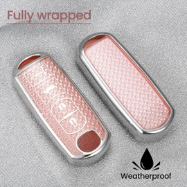 CTRINEWS for MZD Key Fob Cover with Fashionable Zirconia Wristlet KeyChain, Enchanting Diamond Patterns Soft Case for CX-3 CX-5 CX-7 CX-9 MZD 3 6 MX-5 Miata (4 buttons) Key Fob Shell (Pink, A)