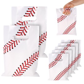 BOXOB 50pcs Baseball Party Favor Bags, PE Baseball Gift Bags Sport Themed Snack Goody Candy Storage for Birthday Presents Packing Party Decorations Supplies for Kid Adults