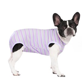 Puppy Striped Recovery Suit for Female Male Dogs Cats,Zip Up Dog Onesie Recovery Shirt Abdominal Wounds,Professional Spay Neuter Dog Pet Bodysuit After Surgery Wear Anti Licking Wounds