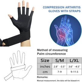 H HOME-MART Copper Arthritis Compression Gloves with Adjustable Wrist Strap,Carpal Tunnel,Computer Typing,Support for Men & Women (Large/X-Large (1-Pair))