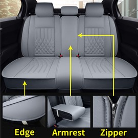 Aierxuan Rear Car Seat Covers Universal Fit for Honda Civic Accord CRV, Toyota Camry Prius Rav4 Corolla, Kia, Lexus, Nissan, Mazda, Jeep Cherokee and Most Cars, with Waterproof Leather (Grey)