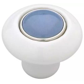 White (12 Pack) 1-1/2" Ceramic Knob White with Light Blue Insert