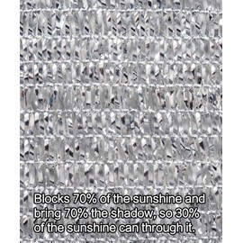 70% Aluminum Shade Cloth 6.5 FT x 10 FT, Durable Mesh Silver Tarps with Grommets and Ball Bungee,Reflective Sun Shade Net Cover for Pet Shade, Car Cover, Patio Garden, Pergola, Plants Growing, Pools