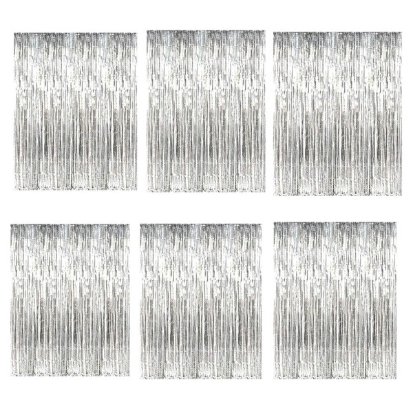 XZFLQ [Set of 6] Tassel Curtains, Sparkly 39.4 x 78.7 inches (100 x 200 cm), Light Pink, Sparkly Fringe Curtains, Weddings, Birthday Party Decorations, Photography/Exhibition Decoration (SILIVER)