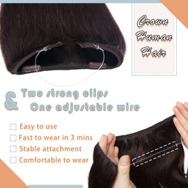 Benehair Miracle Wire Extension for Women Real Human Hair Wavy Hairpieces with Invisible Secret Fish Line Adjustable Wire Replacement Dark Brown Hair Extension 22inch for Thinning Hair #2