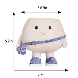 Small Funny Flower Pot for Succulents, Mini Cute Character Planter with Purple Bag, Resin Head Planter Pot for Desk, Windowsill, Gift for Kids Christmas (Medium)