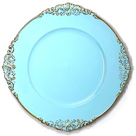 allgala 13-Inch 6-Pack Heavy Quality Round Charger Plates-Floral Turquoise-HD80382