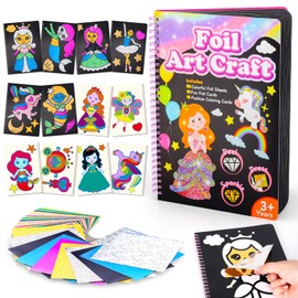 Craft Gift Girls 4 5 6 7 8 Years: DIY Foil Colouring Craft Set Children from 4 5 6 7 8 Years, Foil Fun Princesses & Unicorn Gifts for Girls 5 6 7 8 9 10 Years Creative Travel Games Children