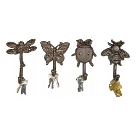 Ebros Gift Cast Iron Rustic Bee Ladybug Butterfly and Dragonfly Bugs Wall Hooks Set Of 4