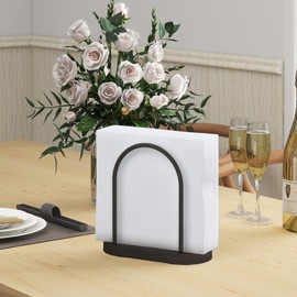STWWO Curved Napkin Holder, Black Napkin Dispenser for Table, Napkin Stand, Kitchen Accessories, Paper Napkin Holder, Decorating, Metal and Wood