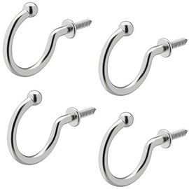 Gedotec Signa Screw Hooks Stainless Steel Wire Hooks Curved Clothes Hooks with Rounded Tip Washing Line Hook Depth: 30 mm Hook Screw Polished Silver Pack of 4 Wall Hooks for Screwing