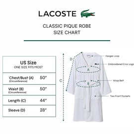Lacoste Classic Pique 100% Cotton Bath Robe for Men & Women, One Size Fits Most, Magenta