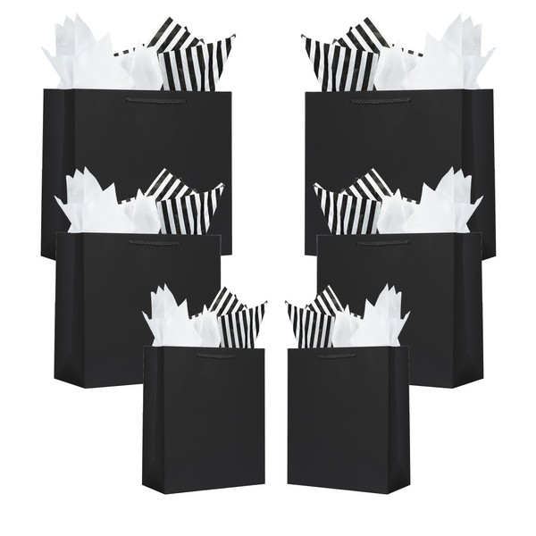 Offizon 12 Pcs Black Gift Bags, Paper Bags with Mixed