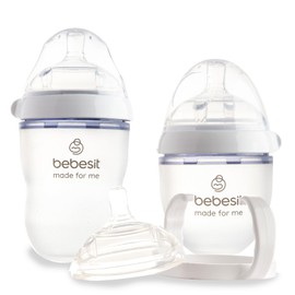 Bebesit My Cup VTK100 | Set 2 Biberones + Tetina + Asa para Bebés | Flujo Adaptable 150/250Ml 5/8Oz | Silicona Anti-Derrame Libre de BPA | Compatible con Microondas y Lavavajillas