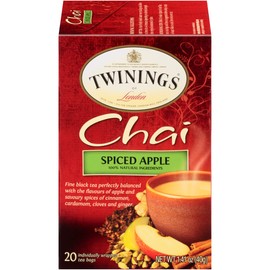 Twinings Spiced Apple Chai Individually Wrapped Black Tea Bags, 20 Count Pack of 6, Sweet, Savoury Spices, Caffeinated