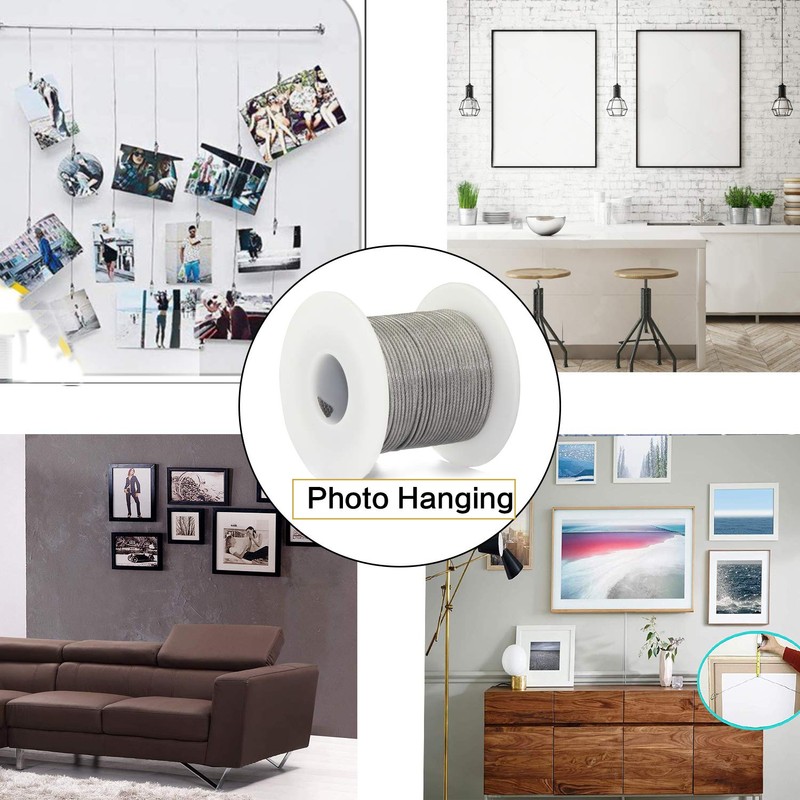 Picture Hanging Wire, Plastic-Coated Stainless Steel Wire with 50pcs Aluminum