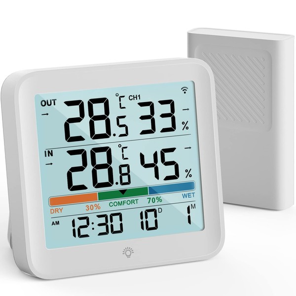 VOCOO Wireless Thermometer Indoor Outdoor Hygrometer with 1 Remote Sensors,Digital