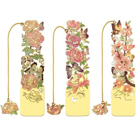 3 Metal Bookmarks - Beautiful Flower Bookmarks for Women - Peach Blossom, Hibiscus, Peony