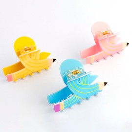 KICOSY 3PCS Back to School Hair Claw Clips - 3 Colors Pencil Design Cute Hair Accessories for Teacher Student - Fun & Functional School Supplies