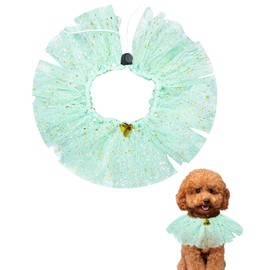 BIPY Green Dog Tutu Collar with Bell Neck Accessories for Small Dogs Cats Adjustable Necklace with Sequin Party Holiday Drawstring Pets Costume