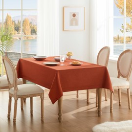 ZeeMart Burnt Orange Tablecloth, Farmhouse Linen Style Fall Table Cloth Rectangle Table Cloths 52 x 70 Inch Dark Orange, Wrinkle Resistant Washable Heavy Weight Tight Weave TableCloths