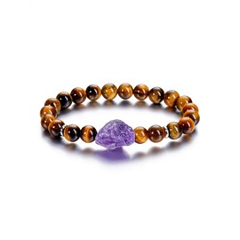 Jovivi Tiger Eye Crystal Beaded Bracelet with Rough Amethyst Stone,Natural Gem Semi Precious Reiki Healing Crystal Energy Bracelet,Handmade 8mm Round Stone Beads Stretch Bracelet for Women