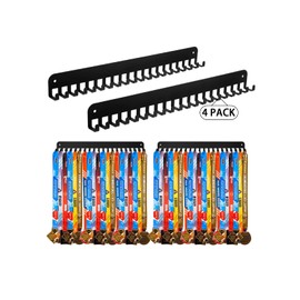 Geetery 4 Pack Metal Sports Marathon Medal Hanger Display with 20 Pcs Hanging Hooks Over 160 Medals Easy to Install Shelf Rack Wall Mount Award Plaques for Gymnastics Running Marathon Soccer(Black)