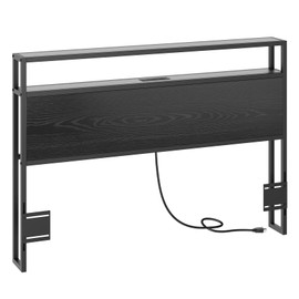 GAOMON King Size Headboard, Storage Head Board with 2 Outlets, LED Lights and USB Ports, Adjustable Height, Headboard for King Size Bed Frame with Storage Rack, Sturdy and Stable, Black