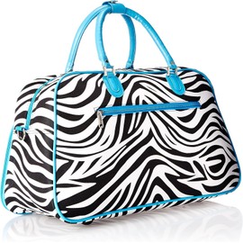 World Traveler 21-Inch Carry-On Shoulder Tote Duffel Bag, Blue Trim Zebra, One Size