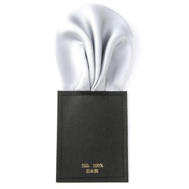 Style Equal Pocket Square, One-touch Square Silk, 100% Silk, Made in Japan, Puff Pad Included, Silver