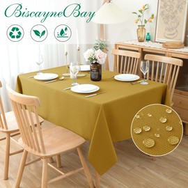 Biscaynebay Textured Fabric Rectangle Table Cloth 52x70 Inches, Gold Water Resistant Tablecloths for Dining, Kitchen, Wedding, Parties etc. Machine Washable