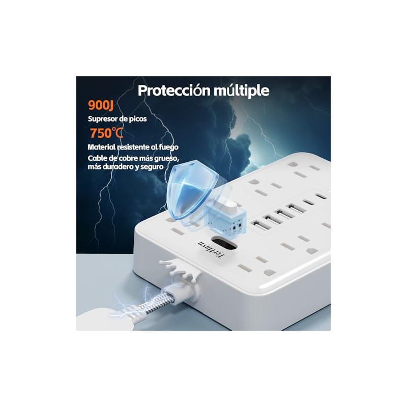 TerHavn Extension electrica Ultra Corta 0.025M y Regleta Multicontacto con