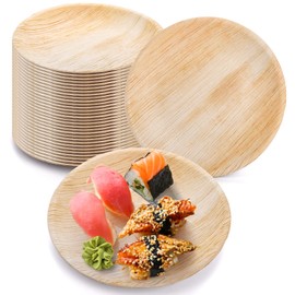 Okllen 30 Pack Palm Leaf Plates, 8"/20CM Round Disposable Party Plates Bamboo Style Paper Alternative, Eco-Friendly Compostable Dinnerware Appetizer Plates for Weddings, Camping, Restaurant