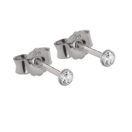 NKlaus Pair of 2.3 mm Stud Earrings White Gold 750 Gold 18 Carat Crystal Zirconia White 2620, White Gold