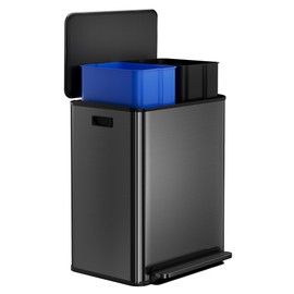 Amenitlif Stainless Steel Kitchen Trash Can – 2 x 8 Gallon (2 x 30l) Dual Compartment Step Trash Bin, Pedal Garbage Can with Soft-Close Lid & Recycling Bin for Home/Office/Restaurant,Black