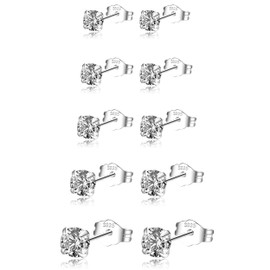 PABBEU 10 Pairs of Stud Earrings 925 Silver Women's Hypoallergenic Stud Earrings Silver 5A+ Zirconia Small Earrings Silver Delicate Cartilage Silver Earrings Women's 925 Girls Set, Sterling Silver