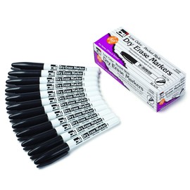 Charles Leonard Dry Erase Markers, Pocket Style with Bullet Tip, 12 Markers per Box, Black (47320)