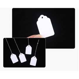 Norhogo Pack of 100 Small Price Labels Hanging Labels, 3 x 4.8 cm Price Labels with Thread Kraft Paper White, Price Tags for Labelling for Flea Market Jewellery Gift Hang Tags White
