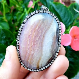 Sublime Gifts Botswana agate Crystal Healing Cut oval wrapped Gemstone Pendant with Metal Bail