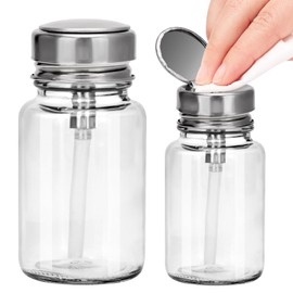 BARBERPLAN 100ML Pump Dispenser Bottle, Cylindrical Metal Flip Cover Clear Glass Bottle for Nail Polish Remover, Makeup Remover, Alcohol