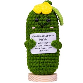 CoFuBcad Funny Knitted Positive Cucumber with Positive Card, Cute Knitted Crochet Cucumber Doll Toy for Parties, Christmas Decorations, and Encouragement and Room Decoration