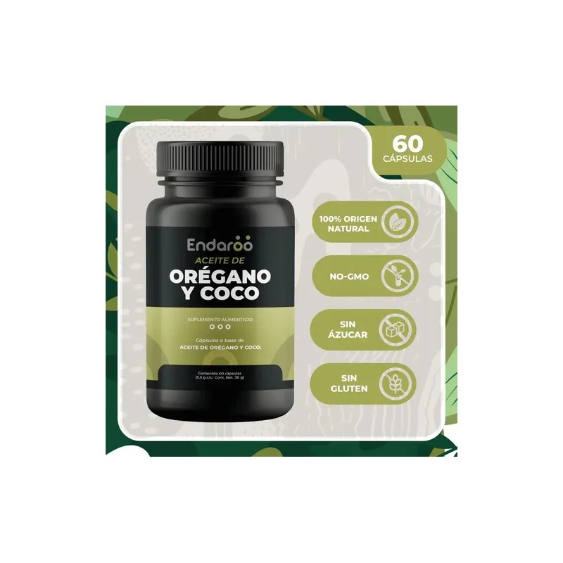 Aceite Coco Orégano Endaroo Vegano Sin Rellenos Sin Sabor