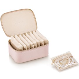 Vlando Jewelry Box with 8 Velvet Jewelry Bags Travel Jewelry Case for Women Girls Jewelry Organizer Necklace Rings Earrings Bags Gift Ideas for Christmas Birthday Bride (Pink)