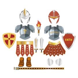 Yiaoyinnz 16Pcs Red Armor of God Costume Knight Party Armor Costume Craft Kit Paper Helmets Swords Shield Medieval Knight Decorations Christian Party Gift Dress up Supplies