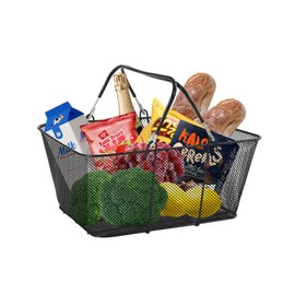 12PCS Black Metal Shopping Baskets with Handles, Portable Retail Baskets Wire Shopping Basket, Large Wire Mesh basket Hand Basket Set for Stores, Supermarket, Retail, Groceries