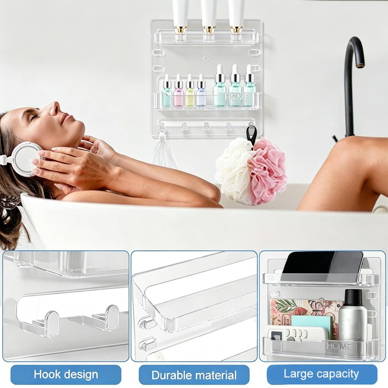 Bedside Shelf Wall Mount Organizer with Phone Cable Clips &