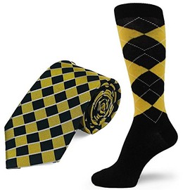 Spotlight Hosiery Men's Argyle Necktie & Socks Set, Black/Yellow, Size 10-13, 1 PR