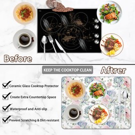 Stove Top Cover for Electric Stove,Succulent Plants Extra Thick Rubber Stovetop Protector Mat, Heat Resistant Glass Cooktop Oven Cover 28.5'' x 20.5''