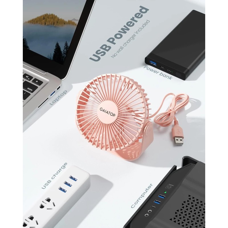 Gaiatop USB Desk Fan, 3 Speeds Strong Airflow,5.5 Inch Portable